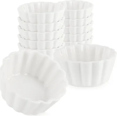 Produktbild von com-four® 12-teiliges Servierset - kleine, weiße Servierschälchen - grob gerippte Keramikschälchen für Vor- und Nachspeisen - Amuse-Gueule-Set
