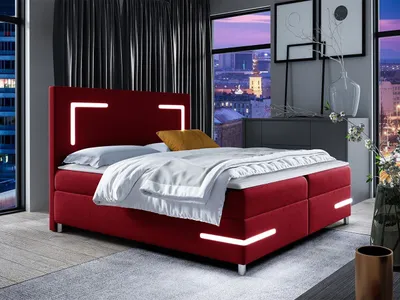 Obrázok produktu pre Boxspringová manželská posteľ 200x200 MADENA - červená + topper a LED osvetlenie ZDARMA