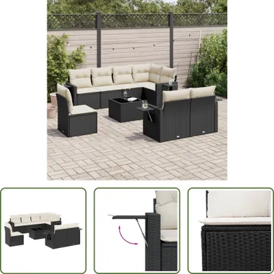 Produktbild von The Living Store 9-tlg. Garten-Sofagarnitur mit Kissen Schwarz Poly Rattan
