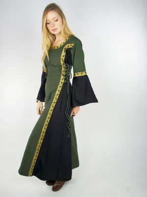 Produktbild von Mittelalterliches Kleid mit Bordüre "Sophie" - Grün/Schwarz M