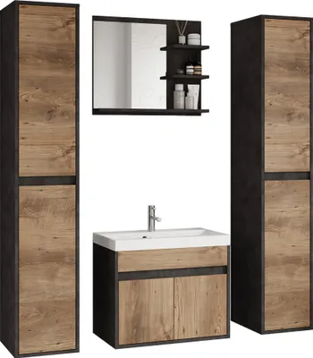 Obrázok produktu pre Minio, kúpeľňový nábytok "Capri XL", 4-dielna závesná súprava, so zrkadlom, farba Matera / gaštan Wroclaw