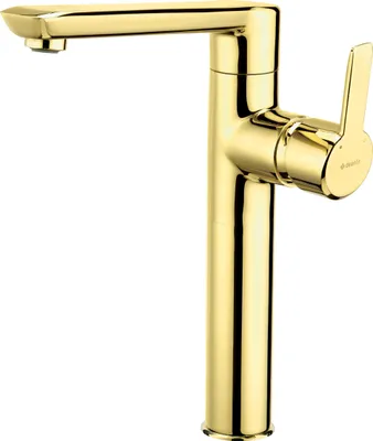 Zdjęcie produktu dla Deante Bateria umywalkowa wysoka złota, mosiężna, obrotowa z aeratorem silikonowym, ekologiczna, 281mm wys.
