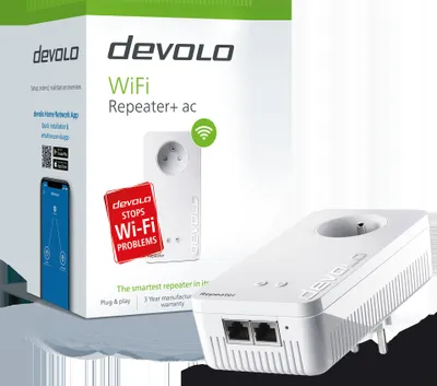 Produktbild von Devolo WiFi Repeater+ ac, Netzwerk-Repeater, 1200 Mbit/s, WLAN, Eingebauter Ethernet-Anschluss, Wandmontage, Weiß