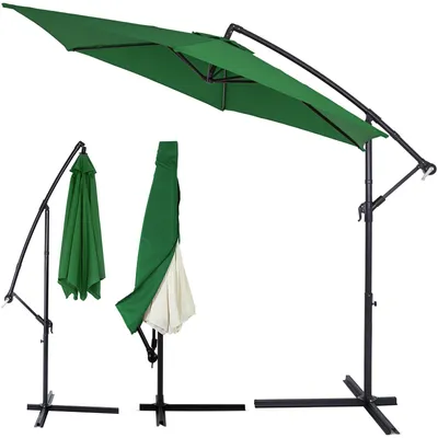Immagine prodotto di Kingsleeve Ombrellone a Braccio 300 cm con Base Manovella Copertura Protezione UV 50+ Regolabile Giardino Balcone Verde