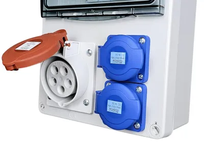 Produktbild von RoadEu Baustromverteiler 400V IP44 mit CEE 16A 5P und 2x Schuko | VDE-e C16A 3P/1P LS-Schalter, 2,5 mm² Verdrahtung, vorverdrahtet