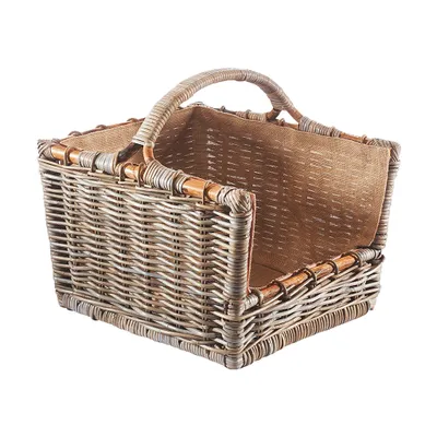 Produktbild von Kobolo Holztrage Rattan grau mit abnehmbarem Leinenstoff