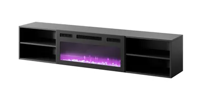 Produktbild von Fernsehschrank mit elektrischem Kamin POLO 180 Tv-Schrank Lowboard Unterschrank Schwarz/Schwarz