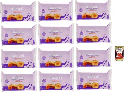 Produktbild von Bauli, Buondì Albicocca, gebackener Kuchen snack mit Aprikosenfüllung abgepackte Snacks 12x 258g Frühstück + Italian Gourmet polpa 400g