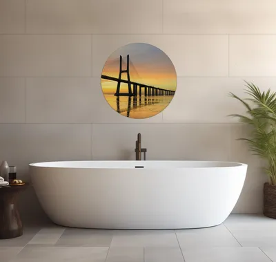 Produktbild von Wallario wasserfestes Poster selbstklebend 60 x 60 cm, Vasco da Gama Brücke, Badezimmerposter Spritzschutz mit Hochglanzoberfläche in Glasoptik