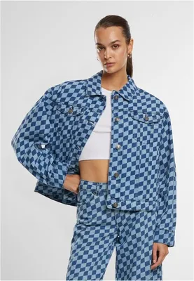 Productafbeelding van Damesjeansjas Urban Classics, model '80s Oversized, met laserprint, blauw, met controlepatroon - maat XL