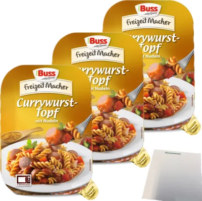 Produktbild von Buss Freizeitmacher Currywursttopf mit Nudeln und Paprika 3er Pack (3x300g Packung) + usy Block