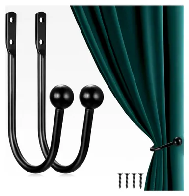 Produktbild von 2 Stück Metall Vorhang Raffhalter, U-Form Gardinenhalter für Vorhänge im Wohnzimmer, Raffbügel Halterungen für Gardinen im Schlafzimmer, Büro und Küche (Silber)