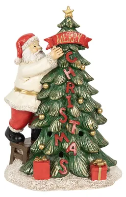 Image de Clayre & Eef Décoration de Noël avec éclairage LED Père Noël 15x10x22 cm Vert Polyrésine
