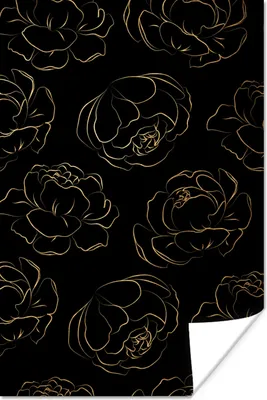 Produktbild von MuchoWow® Poster Gold - Rosen - Muster - Linienkunst 120x180 cm - Kunstposter