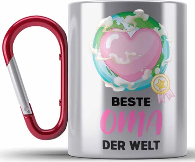 Produktbild von Trendation - Beste Oma Der Welt Geschenk Edelstahl Tasse Karabiner Karabiner Edelstahl Tasse Karabiner Edelstahl Spruch Lustig von Enkel zum Geburtstag Weihnachten (Rot)