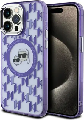 Image de Karl Lagerfeld Iml Monogram Karl & Choupette Head Magsafe Case pour Iphone 15 Pro - Violet