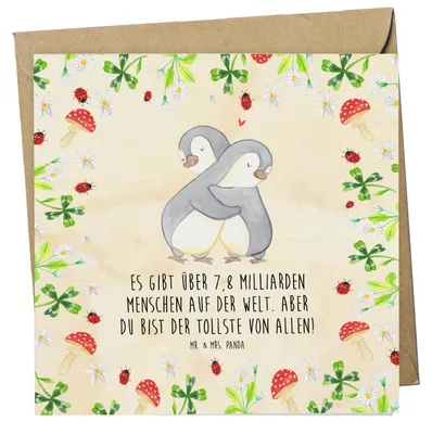 Produktbild von Mr. & Mrs. Panda Grußkarte Pinguine Kuscheln - Naturpapier - Geschenk, faltkarte, für Frauen, Freundin, Glückwunschkarte, Klappkarte, Partner, doppelkarte, anlasskarte