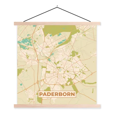 Produktbild von MuchoWow® Textilposter Padersborn - Karte - Vintage - Stadtplan 120x120 cm mit holzfarbenen Rahmen - Textil-Poster