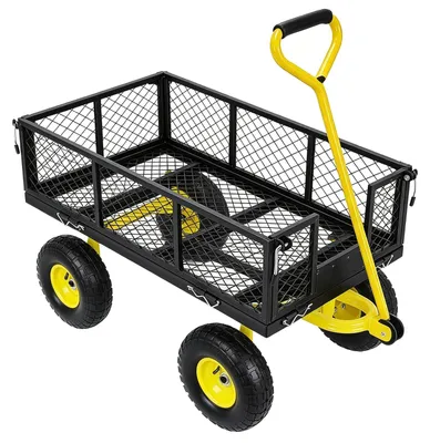 Immagine prodotto di Carrello da giardino per carichi pesanti - Carrello a griglia e carrello a mano 2 in 1 - Portata: 408 kg - Ruote da 25 cm - Manico regolabile - Telaio in acciaio - Nero