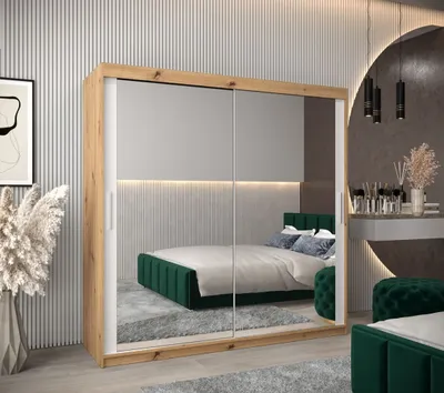 Obrázek produktu pro Skříň s posuvnými dveřmi v šířce 200 cm TIMEA 3 - dub artisan / bílá