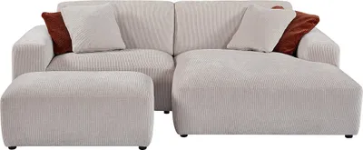 Zdjęcie produktu dla Sofa narożna i stołek - Narożnik prawy - Sztruks - Beżowy - TIRONO by Maison Céphy