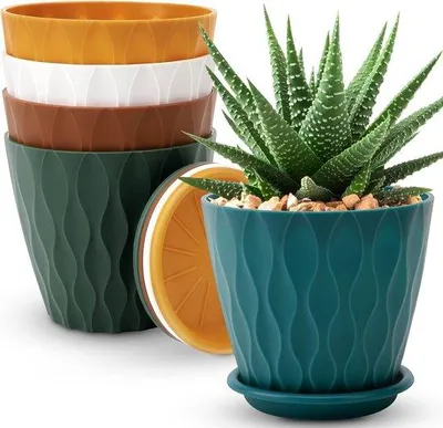 Produktbild von Famanu Blumentopf Set 5 Stück 15 cm mit Drainage und Untersetzern weiß