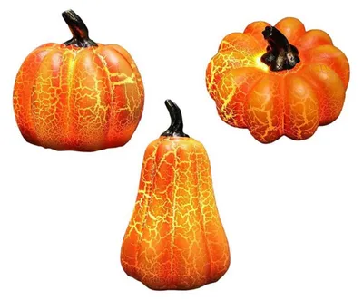Produktbild von 3er-Set leuchtende Kürbisfiguren aus Kunstharz für Halloween-Dekoration