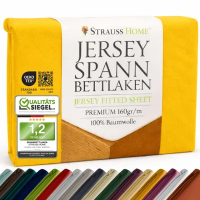 Produktbild von Strauss Home® Premium Spannbettlaken – 160 g/m² Gekämmte Baumwolle – Extra Hohe Steghöhe in Hotelqualität – Formstabil & Langlebig – Für Boxspringbetten bis 35 cm – 180x220-200x220cm - Senfgelb / Dunkelgelb