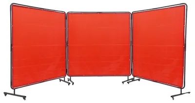 Obrázek produktu pro VEVOR 3panelová svářečská clona 1,8 x 1,8 m Ochranná svářečská clona z nehořlavého vinylu Ochranná svářečská stěna s 12 otočnými koly a 6stupňovou UV ochranou Svářečská deka Ochranná svářečská deka červená