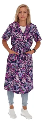 Produktbild von Knopfkittel Baumwolle mit Arm bunt Kochschürze Hauskleid Kittel Schürze Gürtel, Farbe:lila, Größe:62