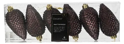 Produktbild von Christbaumschmuck Zapfen 8cm Kunststoff 6 Stück - Schwarze Trüffel