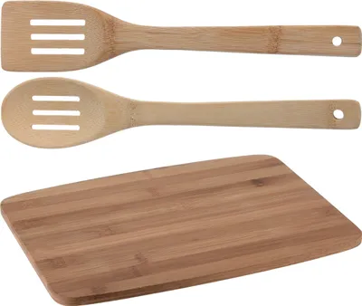 Produktbild von Excellent Houseware Küchenbrett Schneidebrett Servierbrett aus BAMBUSHOLZ + Pfannenwender Löffel SET