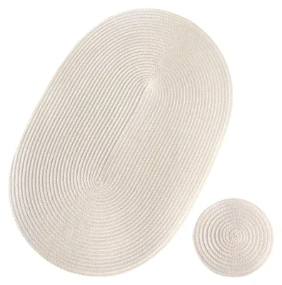 Platzsets 6er Set oval geflochten beige 43x28 cm + Untersetzer