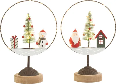 Produktbild von Festliche 2er Set LED Weihnachtsdeko - Weihnachtsmann, Haus, Schneemann, Tannenbaum