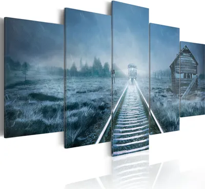 Produktbild von Leinwandbilder Landschaft 200x100 cm Vlies Leinwandbild 5 tlg Kunstdruck modern Wandbilder XXL Wanddekoration Design Wand Bild - Zug Natur Regen 030112-26