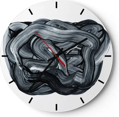 Produktbild von Wanduhr - Rund - Glasuhr - Abstraktion schwarz verschwommen - 30x30cm - Schleichendes Uhrwerk - Lautlos - zum Aufhängen bereit - Dekoration Modern - Wanddekoration aus Glas - C3AR30x30-4874