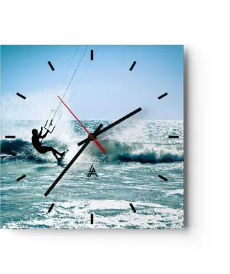 Produktbild von Wanduhr - Quadrat - Glasuhr - Drachen-Surfen Wasser Ozean - 40x40cm - Schleichendes Uhrwerk - Lautlos - zum Aufhängen bereit - Dekoration Modern - Wanddekoration aus Glas - C3AC40x40-2385