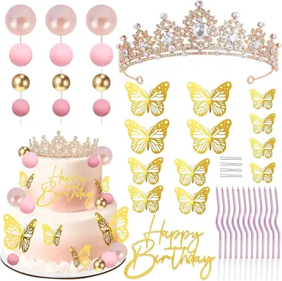 Immagine prodotto di di compleanno rosa con farfalle dorate
