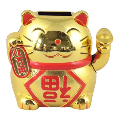Produktbild von Glückskatze - Maneki-neko - Winkekatze Solar - 9,5 cm - gold