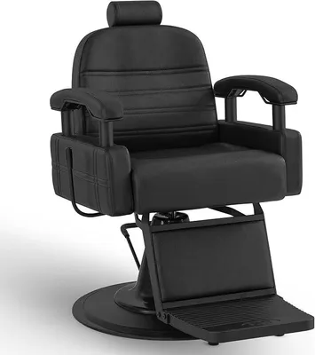 Produktbild von Friseurstuhl mit Kopfstütze Kippbar, Friseureinrichtung mit Hydraulikpumpe 360° Drehbar, Bedienungsstuhl Höhenverstellbar, Barber Stuhl Friseurstühle Kunstleder, 3841 (Schwarz)