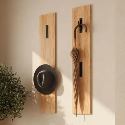 Produktbild von Planetmöbel Ossa Wandgarderobe mit 2 Garderobenpaneele mit 4 Garderobenhaken, klappbar, Flur Kleiderhaken Garderobenleiste gold eiche, 20 x 110 x 1,6