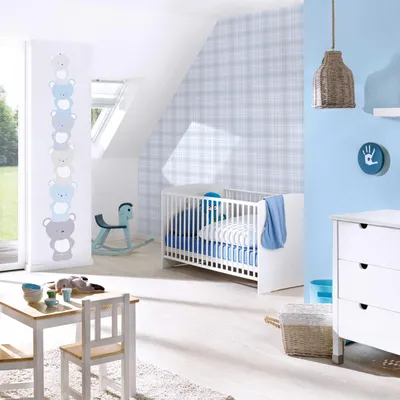 Produktbild von TADESSI Tapete Kinderzimmer M1-No.750 Vliestapete Blau Grau Tapete mit Tieren Jungenzimmer Mädchenzimmer