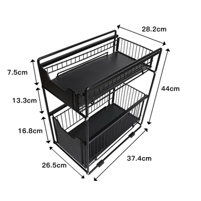Image de lot de 2 étagères de cuisine coulissantes Panier Étagère de cuisine sous évier Étagère à épices pour plan de travail de cuisine de salle de bains Schwa