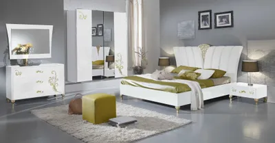 Produktbild von Schlafzimmer-Set Soffi 6-Teilig in Weiß/Gold Hochglanz 160 x 200 cm - 2-Türig