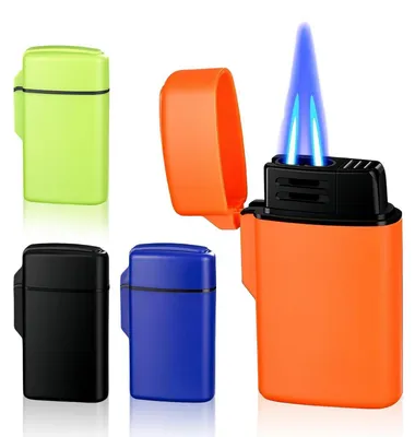 Image de Allume-gaz Sturm, flamme jet, lot de 4, rechargeable, réglable, résistant au vent, couleurs : orange, bleu, vert, noir