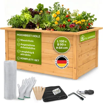 Produktbild von TTL GARDEN LARENA M Holz Hochbeet 130x90x84cm mit Wühlmausgitter, KI-generiertes Bild