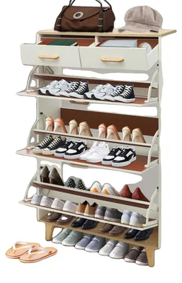 Immagine prodotto di Scapolo per scarpe, 80 x 24 x 135 cm, 2 cassetti, 3 ante a ribalta, capienza: 15 paia, portata: 30 kg