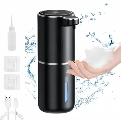 Produktbild von Seifenspender Automatisch mit Sensor Infrarot, 380ml, 4 Stufen einstellbar, Elektrischer Seifenspender, USB-Aufladung, IPX5 Wasserdicht, Schwarz