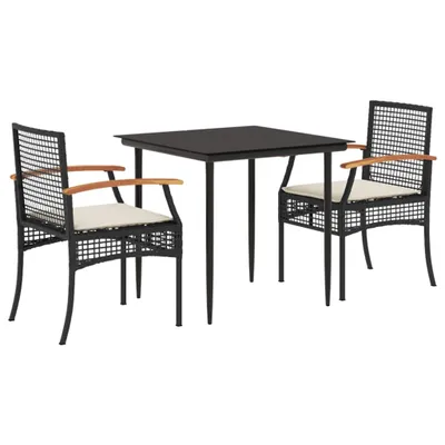 Produktbild von 3-tlg. Garten-Essgruppe mit Kissen Schwarz Poly Rattan