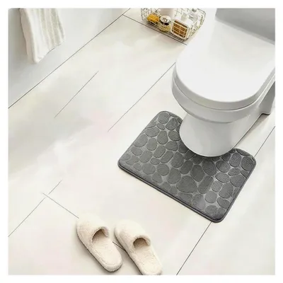 Produktbild von U-förmiger WC Vorleger mit Ausschnitt, 40 x 50 cm, Dunkelgrau, rutschfeste Unterseite, geeignet für Familien mit Senioren, für freistehende Toiletten